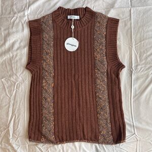 Gimaguas Brown Wool Sweater Vest with Orange Accents